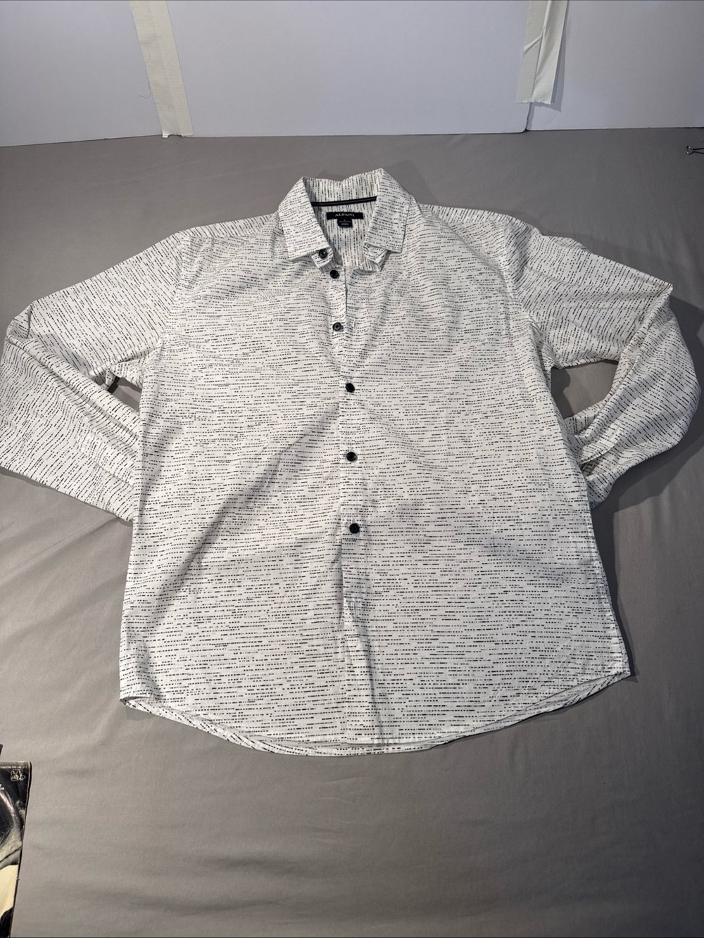 Alfani White and Black Micro-Print Button-Down Shirt